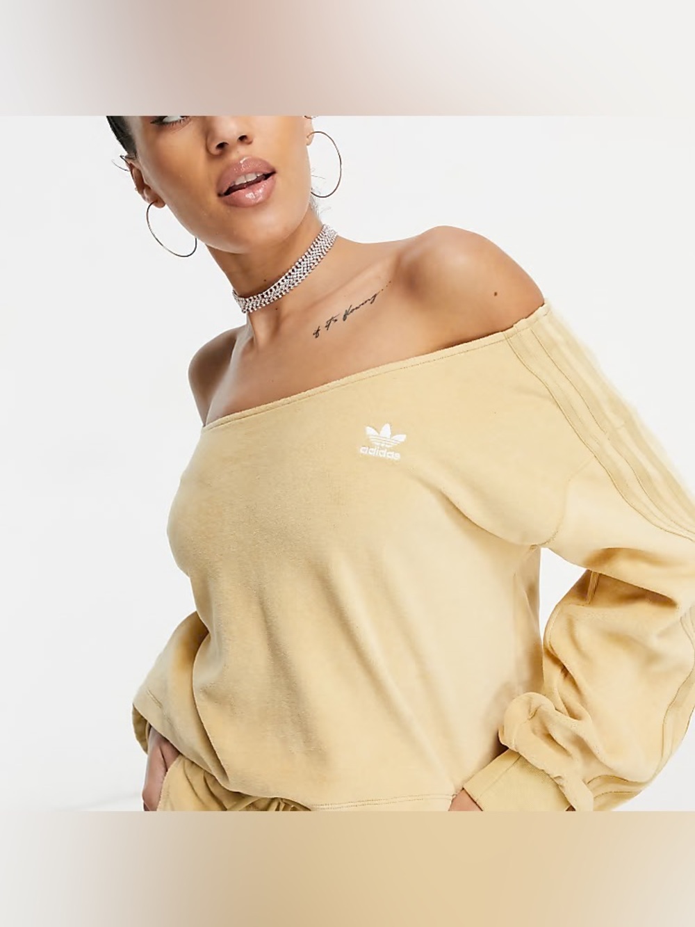 Adidas Originals Off-Shoulder Cropped Sweatshirt Medium